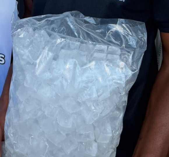 A 3 kg bag of crystal-clear Ice Cold ice cubes